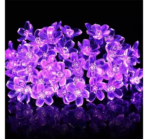 Светодиодная гирлянда на солнечной батарее Цветы Purple 50led